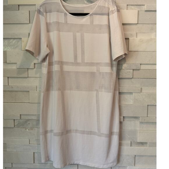 PUBLIC SCHOOL NY Mesh Paneled Geometric Design Shift Dress L White Minimalist - Picture 2 of 8